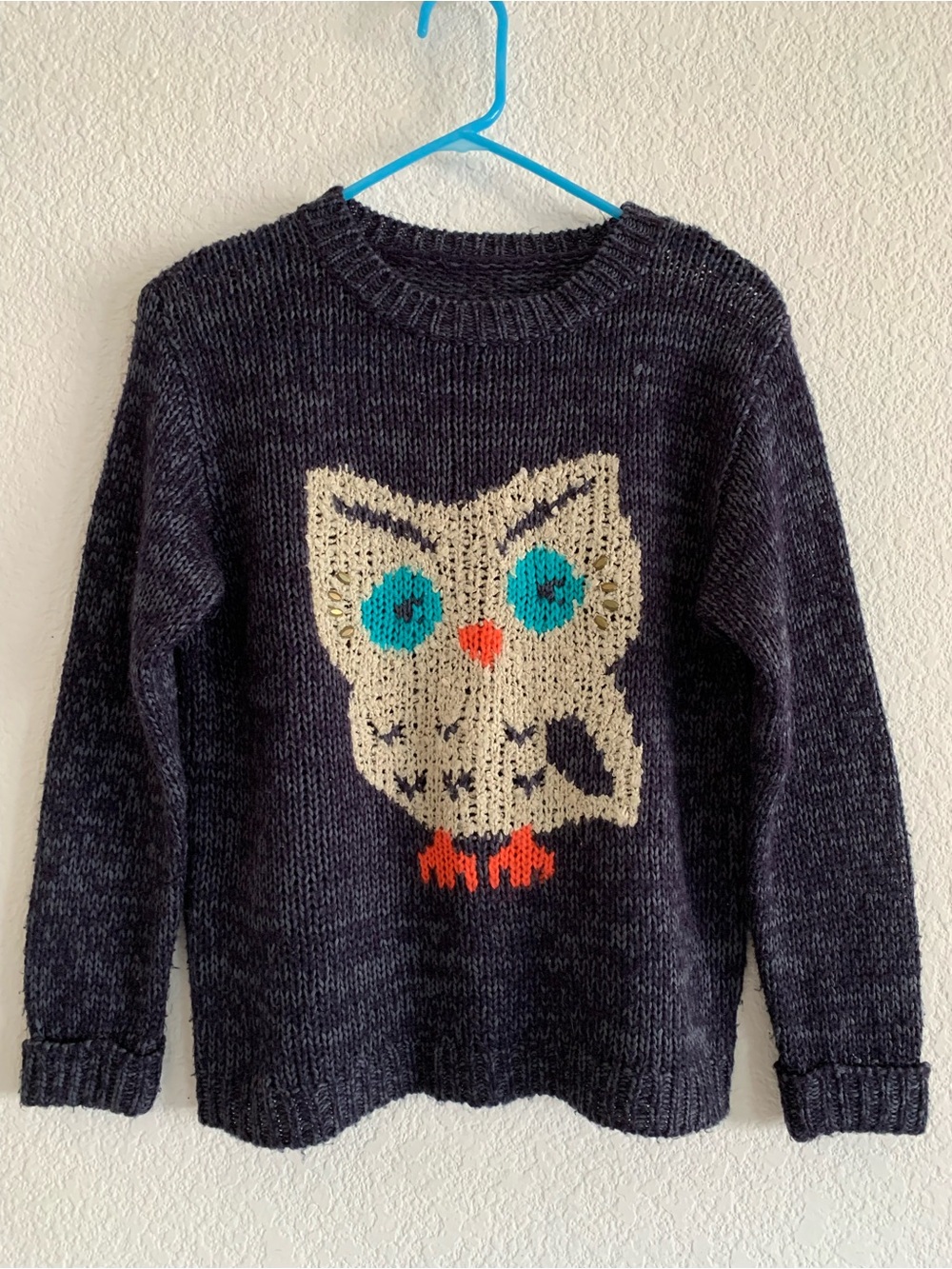 Dark Blue Women’s Sweater with Cute Owl Motif
